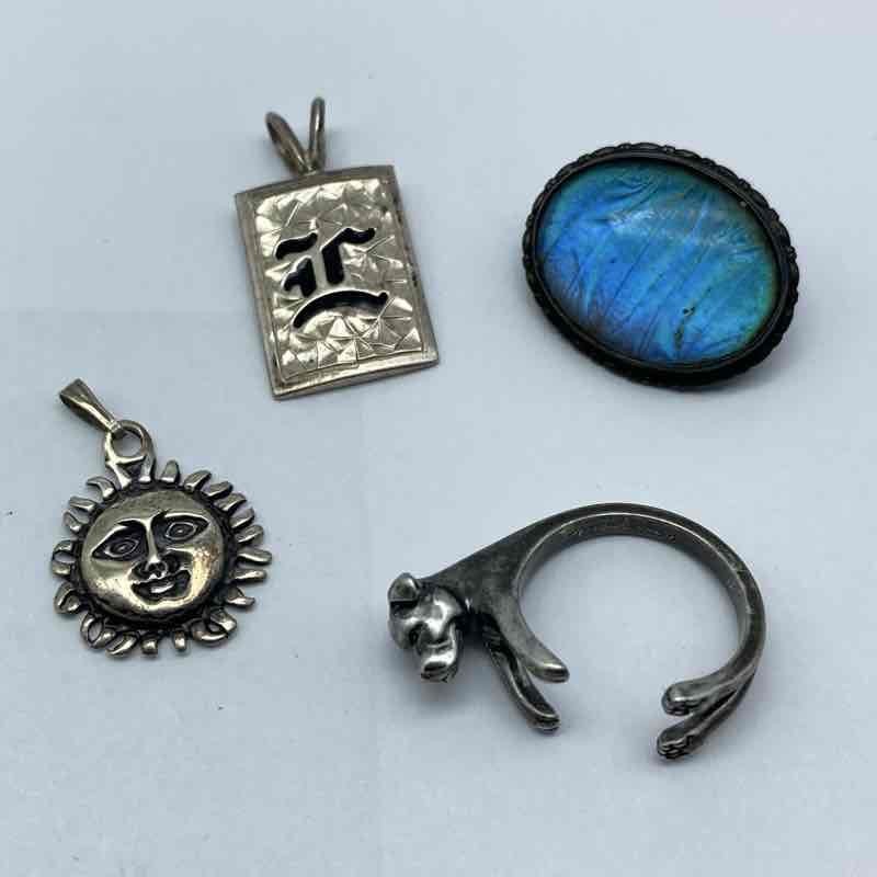 Sterling Silver 925 Jewelry Lot 4 Pieces Butterfly Wing Brooch Sun Ring Pendant