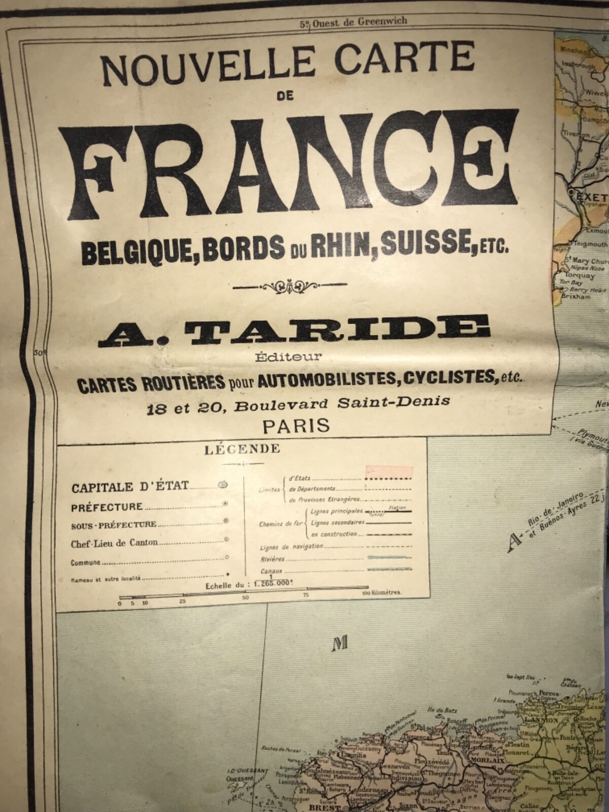 WW1 Nouvelle Carte France Map 41″ Alphonse Taride French Territories Belgique