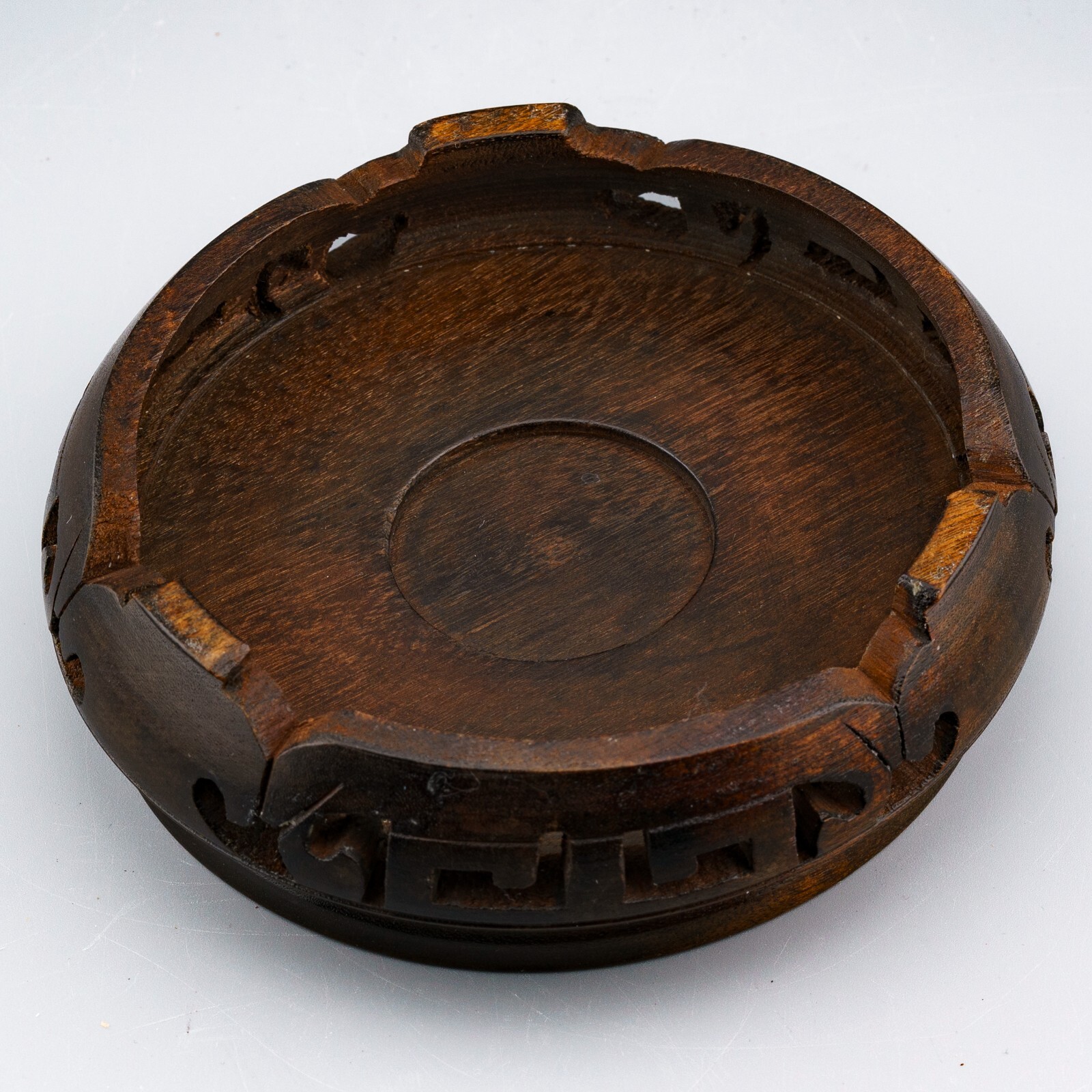 Chinese Carved Wood Stand Brown Display Scroll Base for Vase Qing Republic 20thC