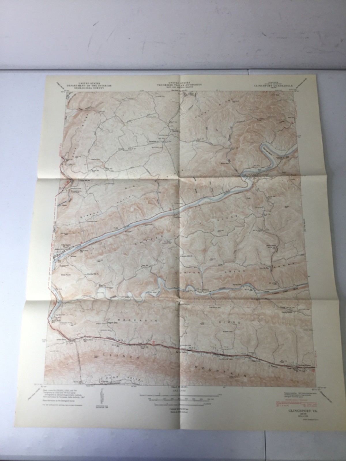 Vintage TVA Topographic Maps. 1950 Clinchport VA, 22″x27″
