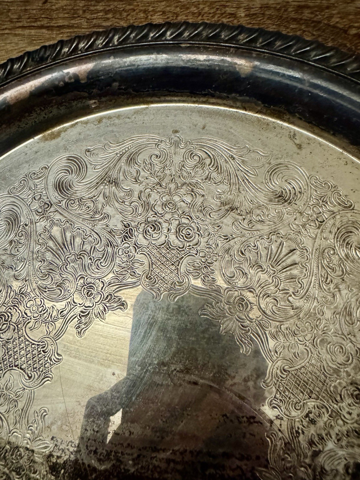 Vintage William M Rogers 12.25” Floral Silver Plated Base Metal Serving Tray 171