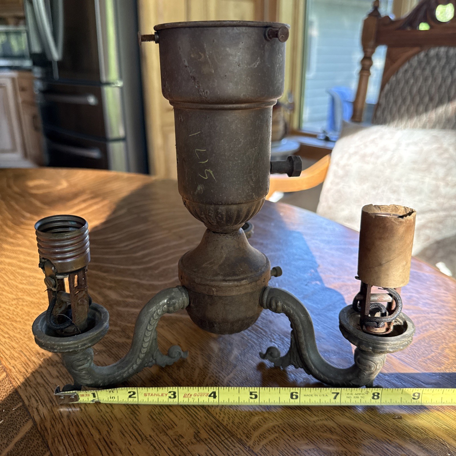 antique 1920s or 1930s Art Deco three-light candelabra Salvage Cast Brass