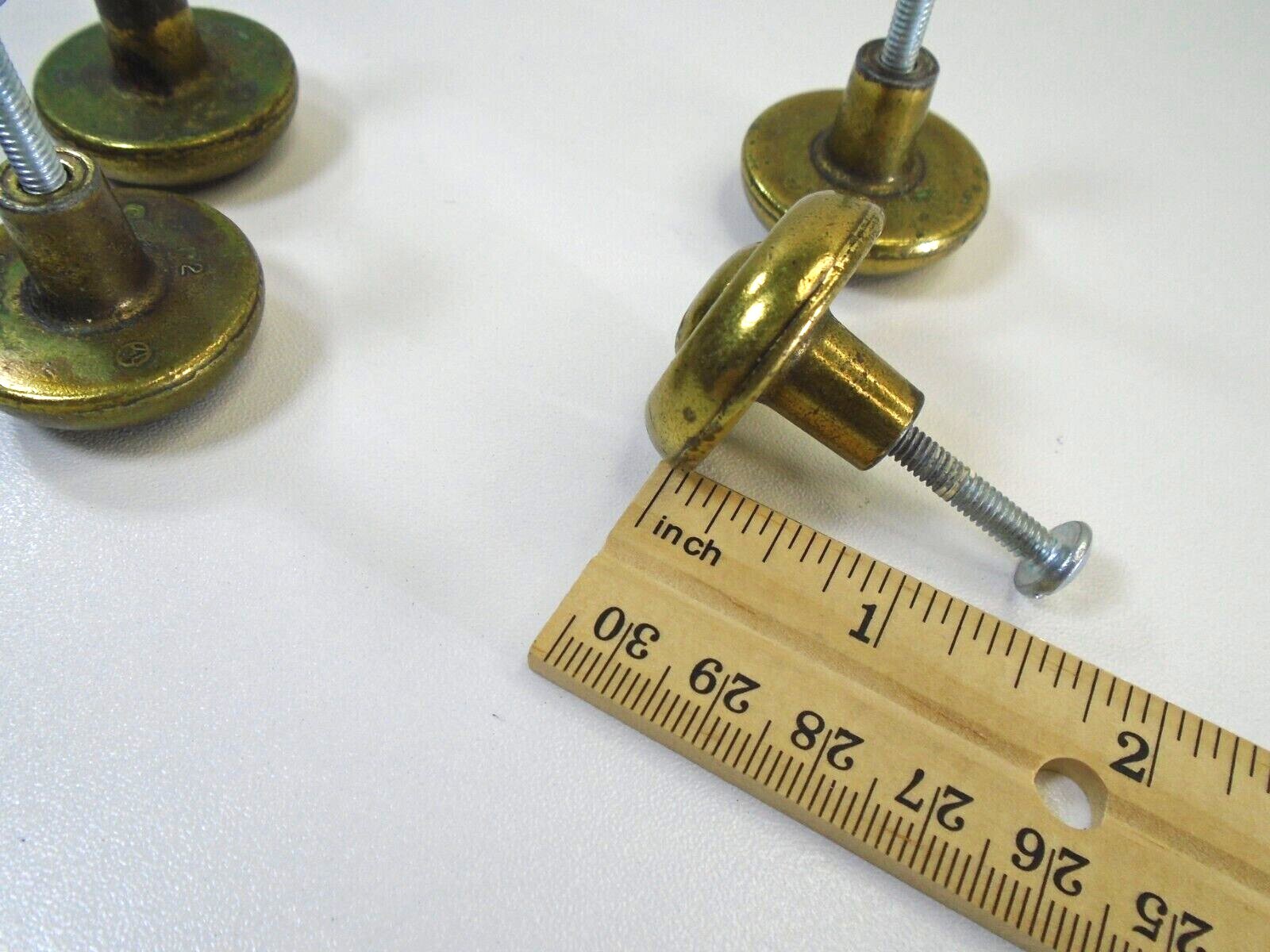 Vtg Brass Bullseye Knobs Set 4pc 1-1/4″ Round Dresser Drawer Cabinet Knobs
