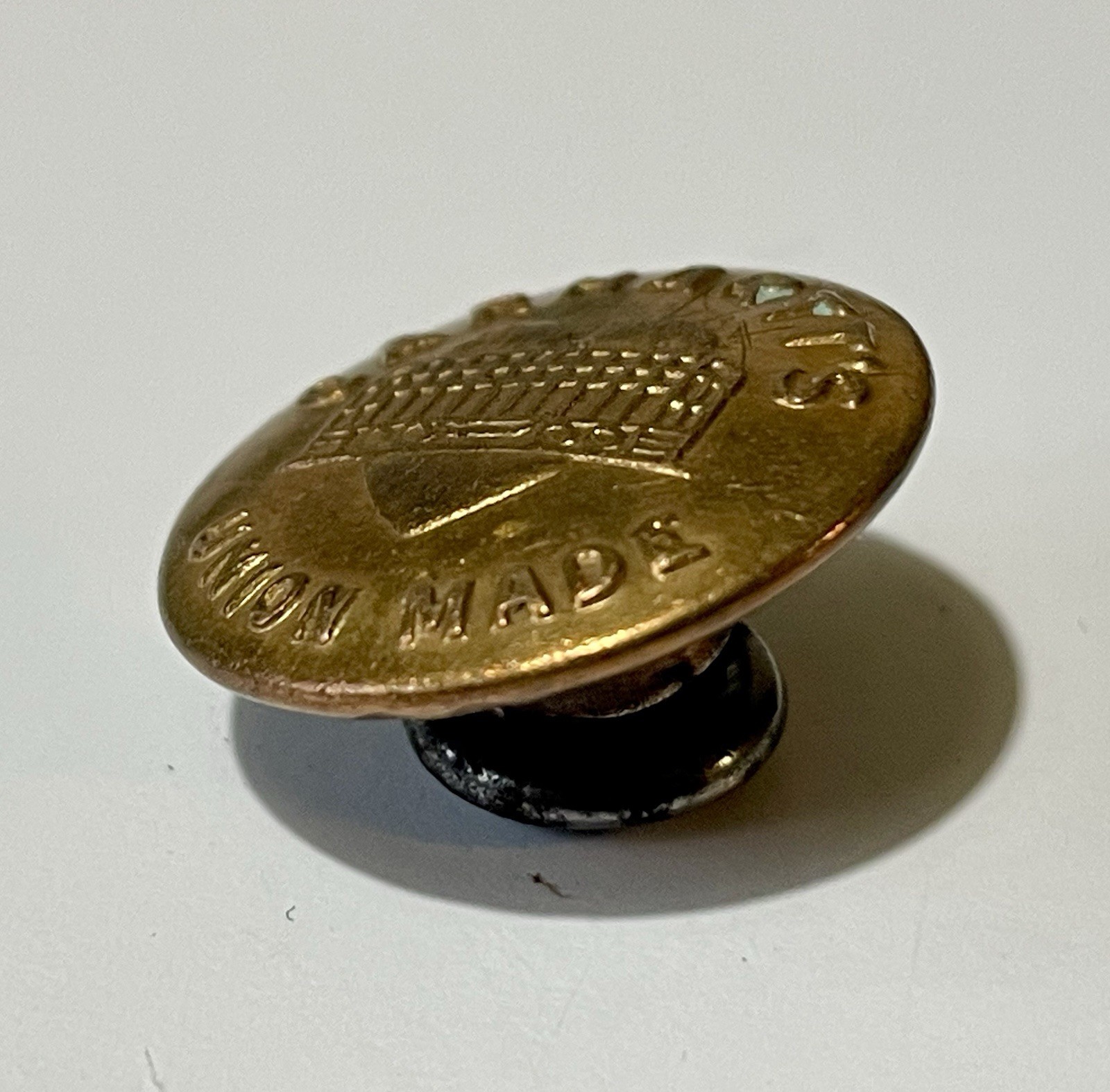 Vtg Carhartt Trolley Heart Button 3/4” Brass Union Made Wobble Shank Antique