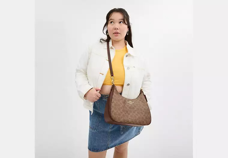 COACH CV940 Teri Hobo Signature Canvas 2Way Shoulder Bag Tan/Brown NEW #ZJ