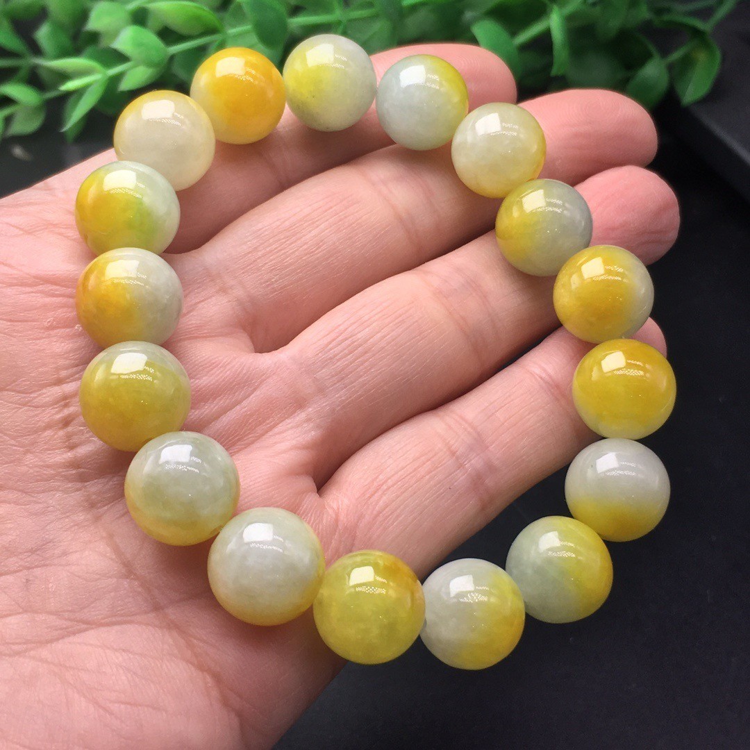 Certified Natural AAA yellow Burmese jadeite 12mm Beads Jade jadeite Bracelets