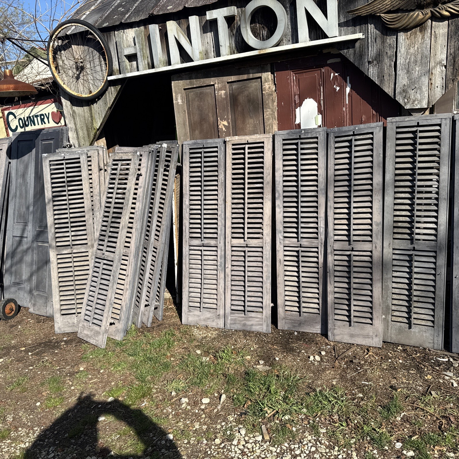 Vtg 1 Pair Old Wooden Door Shutters Architectural Salvage Screen 59”x14”