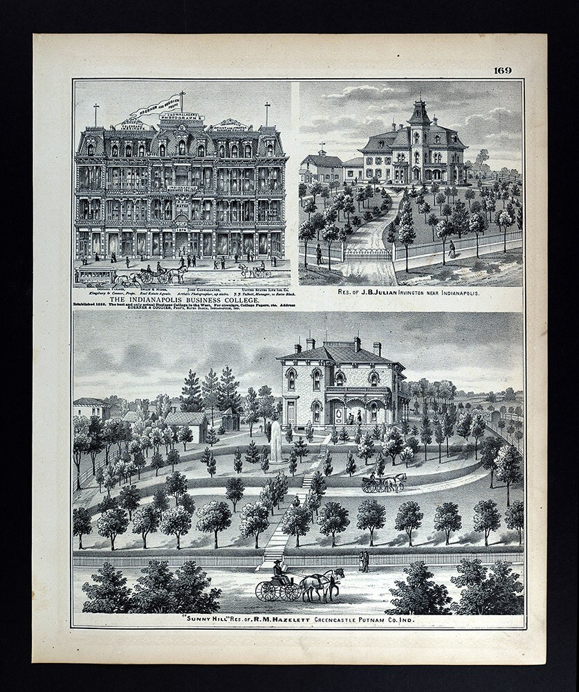 1876 Indiana Atlas Views – Indianapolis Business College – Sunny Hill Residence