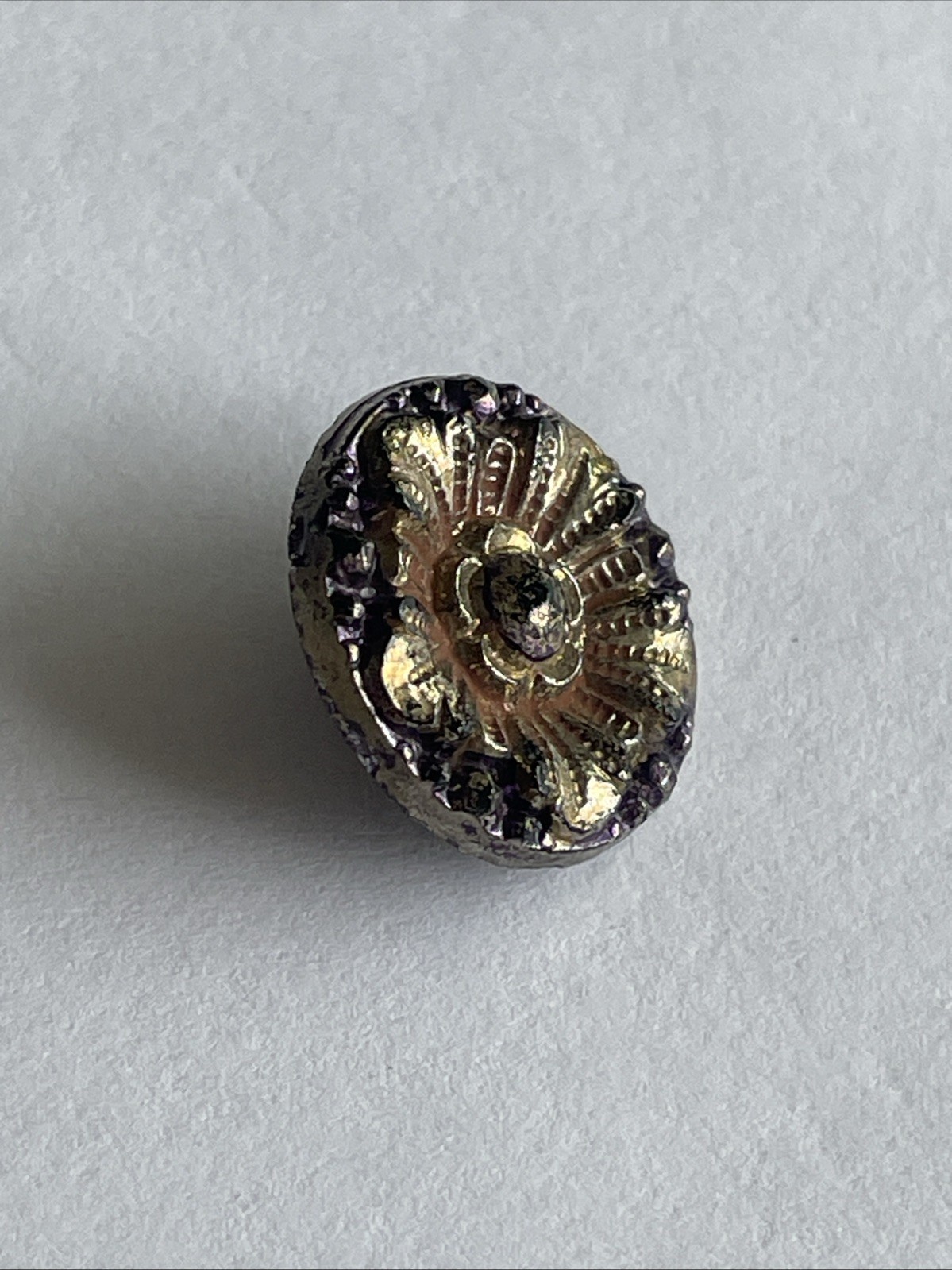 Black Glass Antique Flower Painted Silver Gold 0.62” Button Metal Loop Shank