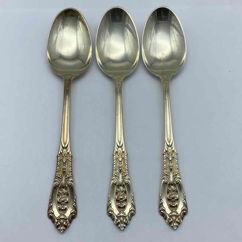 Wallace Rose Point Sterling Silver Teaspoons 3 Piece Set 6 Inch Flatware
