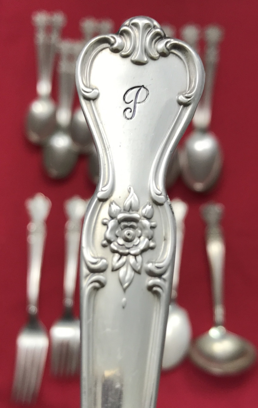 22 Pc 1950 SIGNATURE ROSE Silverplated FORKS SPOONS & SERVING PCS “P” Monogram