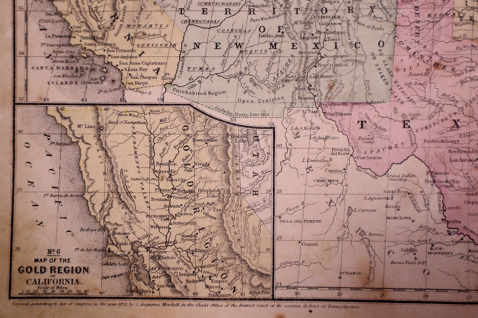 1857 Map ~ United States including its Original Territories by S. A. Mitchell