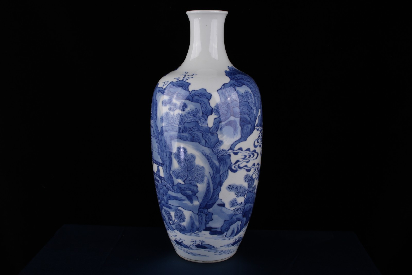 C0102. Blue & White Vase with Landscape & Scholar, Kangxi Mark