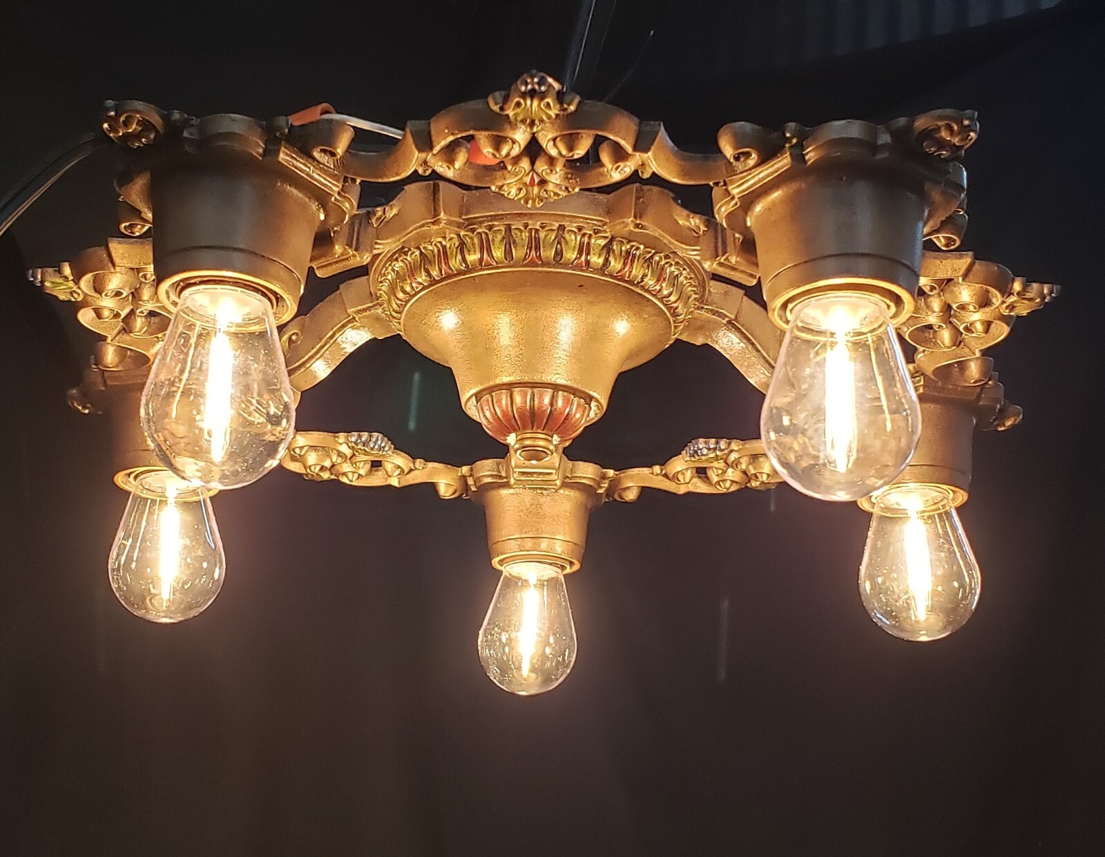 Restored Art Deco Flush Mount 5 Light Chandelier 15 1/2″ Round GA9901