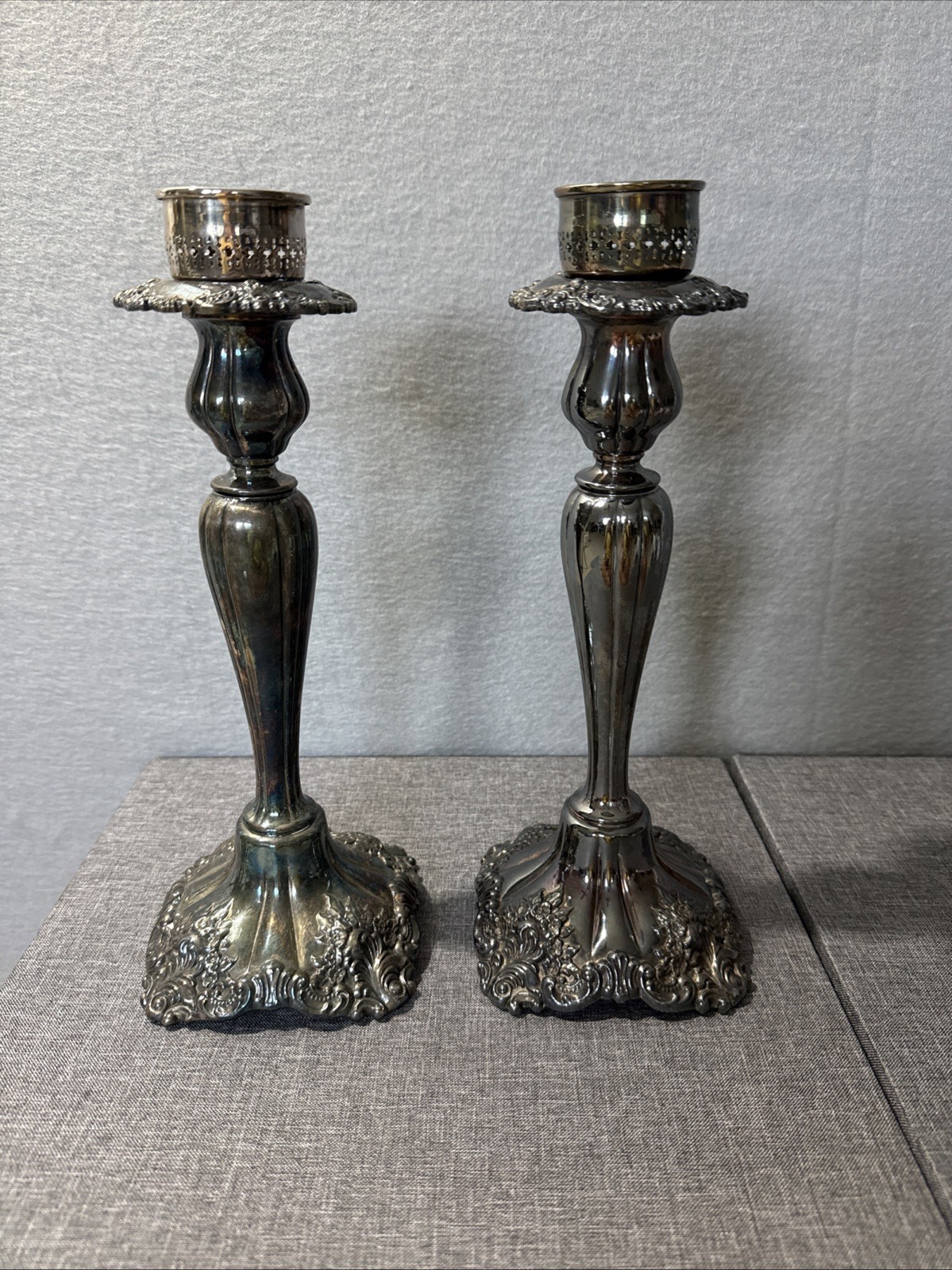 Vintage Baroque By Wallace Silversmith 266 Silver Plated Set Of Candle Holders