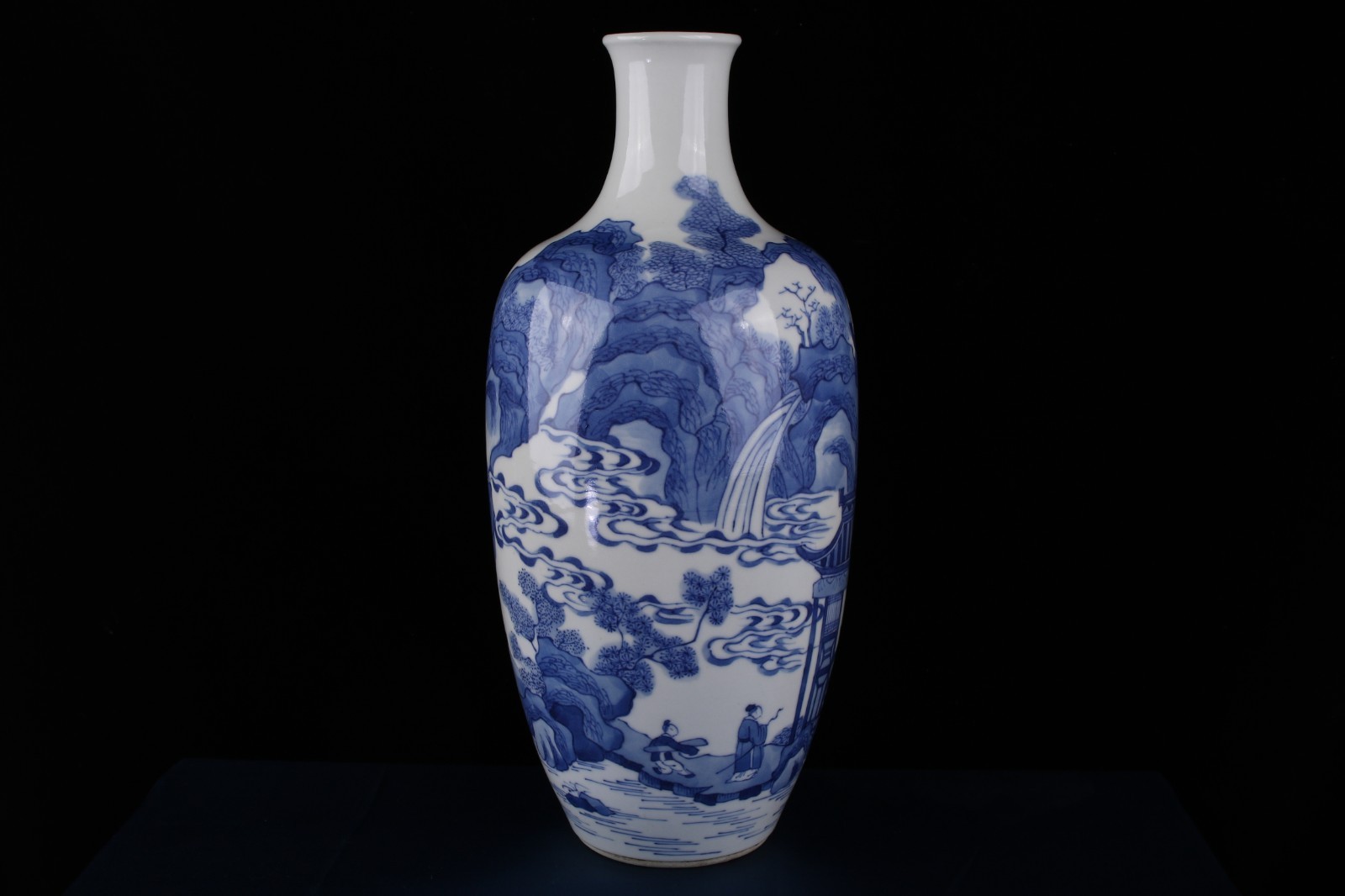 C0102. Blue & White Vase with Landscape & Scholar, Kangxi Mark