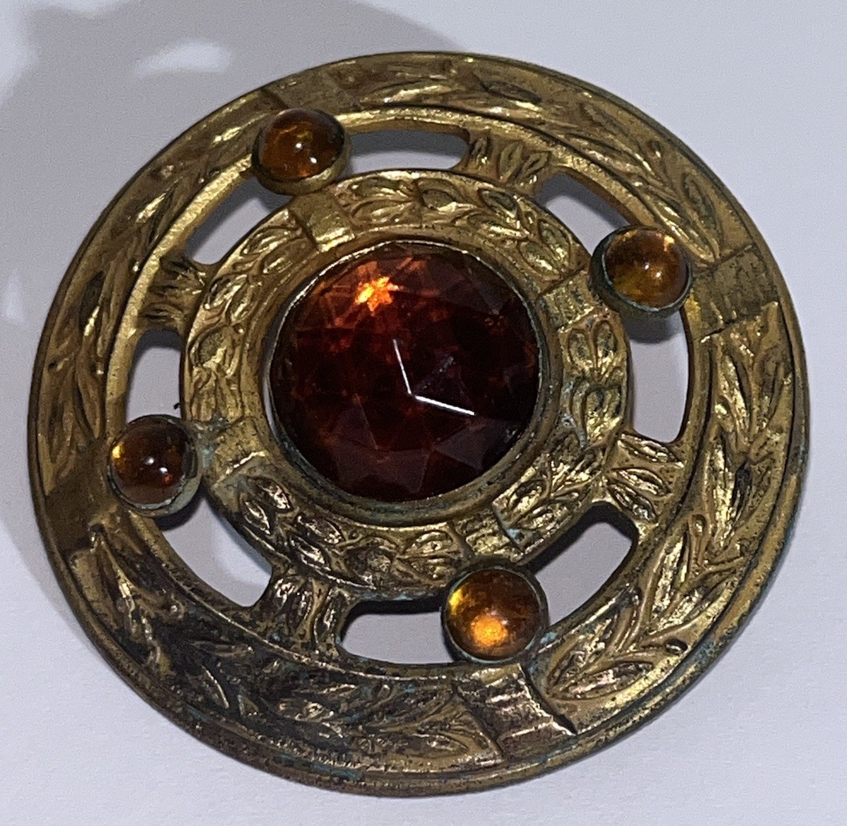 3 Large Antique Gilded Brass Jeweled Coat Buttons ~Beautiful~!