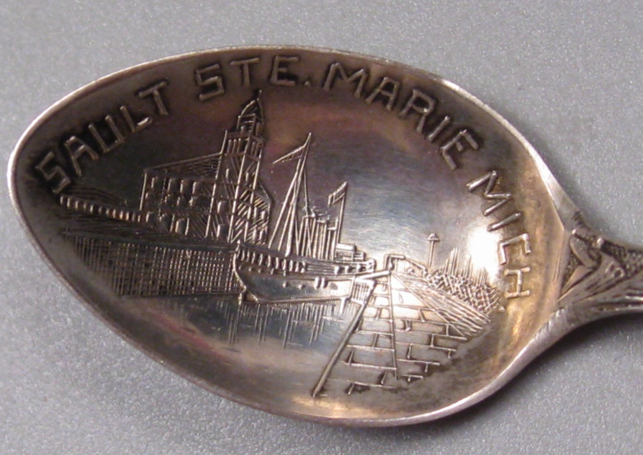 Vintage Sterling Silver .925 Sault Ste. Marie MI/Indian Souvenir Spoon 3.4g #20