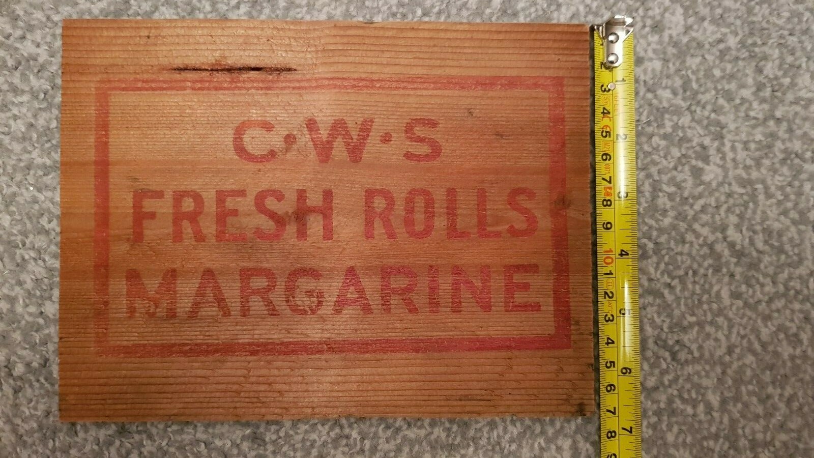 CWS Fresh Rolls Margarine wooden box plate with red markings