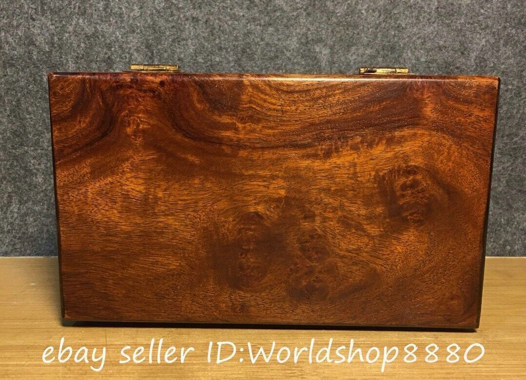8.8″ Antiques Old Chinese Marked Huali Wood Grimace Pattern Square Jewelry Box