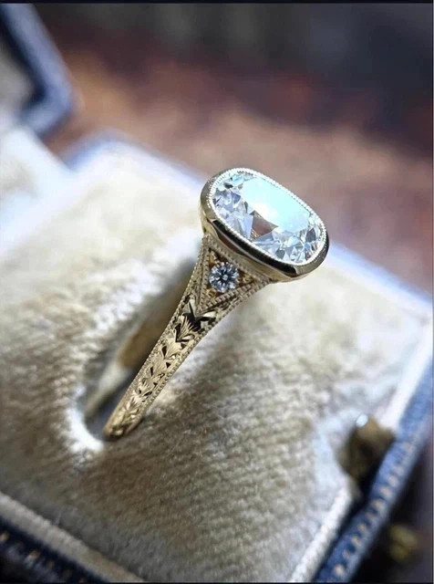 2.50 Ct Art Deco Lab Created Cushion Cut Diamond Engagement Ring 14K Gold Finish
