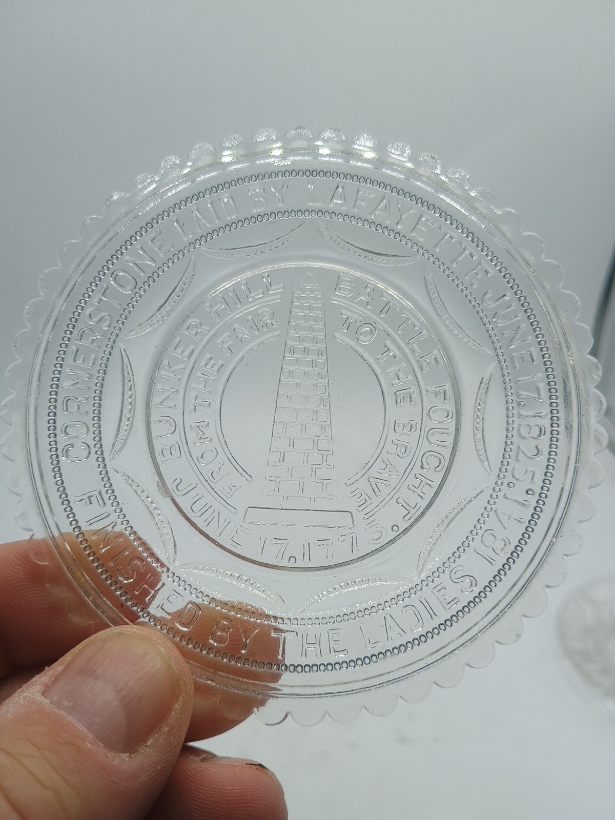 Old Antique Vtg 19th C 1800s Clear Glass Bunker Hill Monument Cup Plate