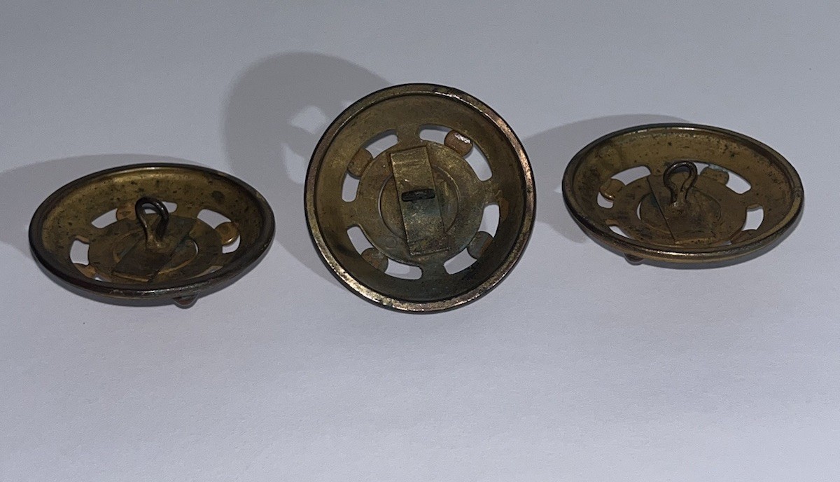 3 Large Antique Gilded Brass Jeweled Coat Buttons ~Beautiful~!