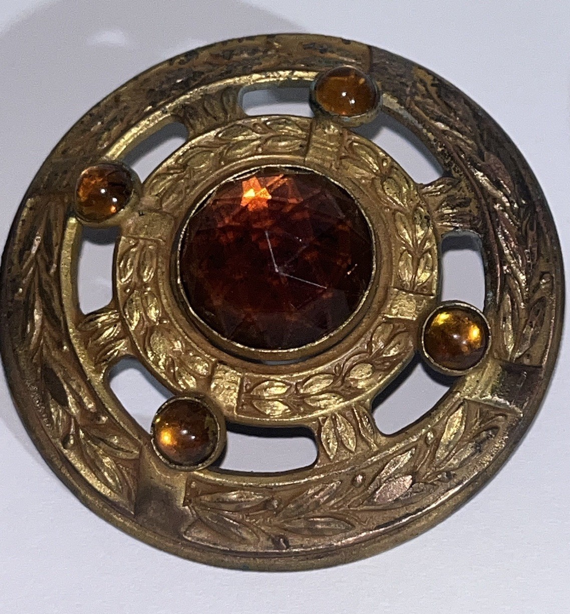 3 Large Antique Gilded Brass Jeweled Coat Buttons ~Beautiful~!