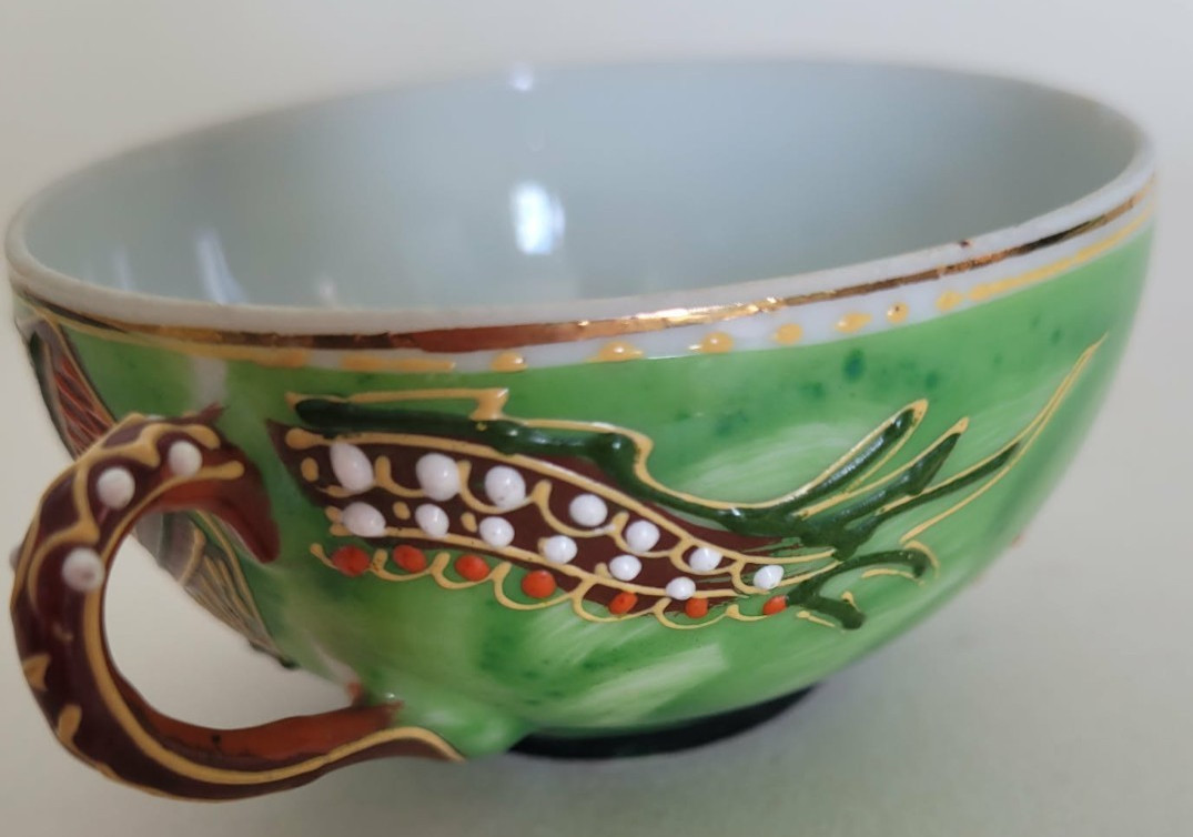 Vintage Japanese Lithothane Geisha Hand Painted Eggshell Dragonware Cup & Saucer