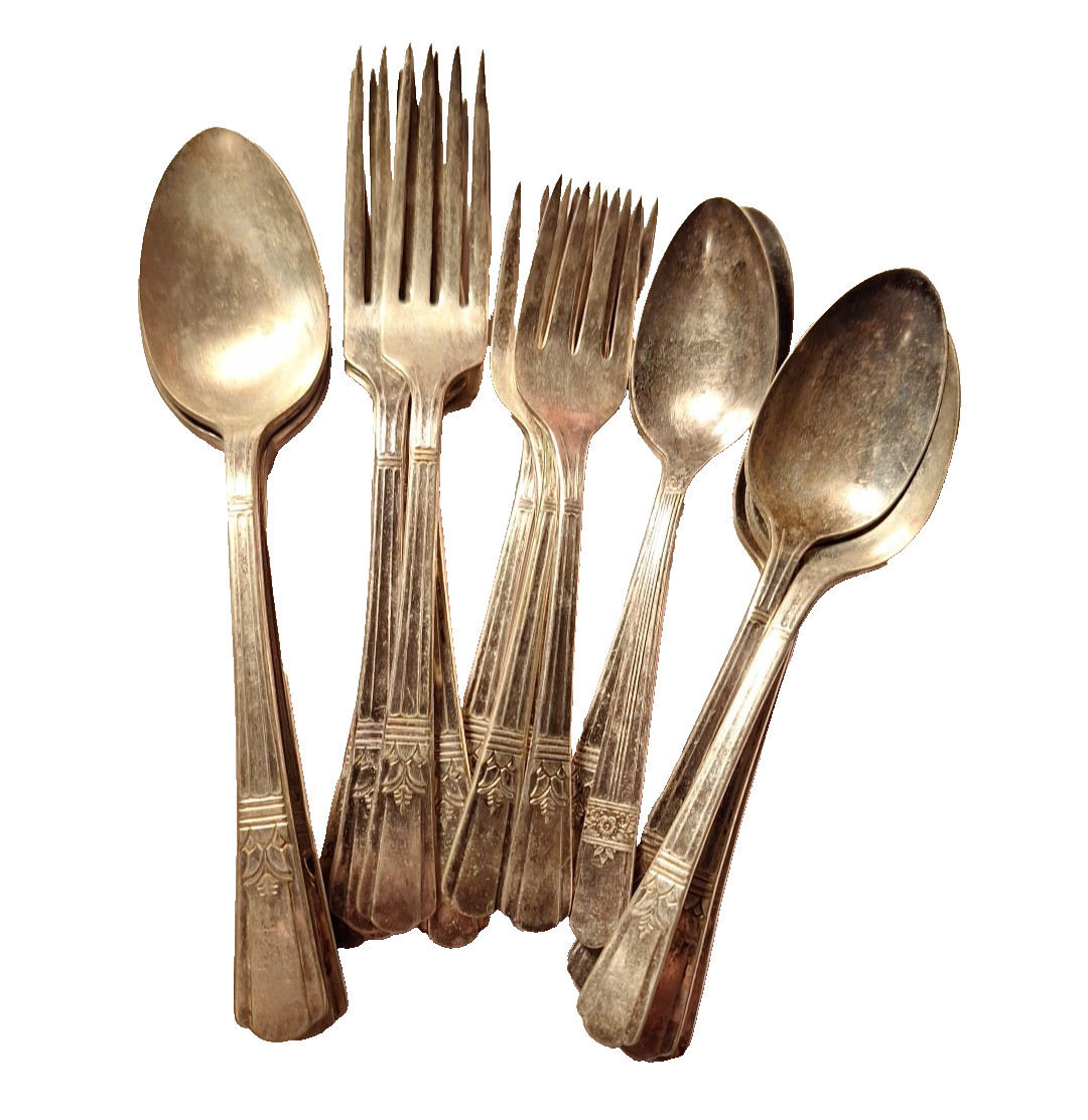 Vtg 1930s ART DECO COURT SILVERPLATE 22 PIECES FLATWARE/DINNERWARE/SILVERWARE