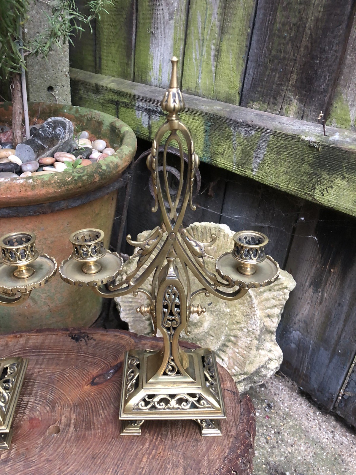 Candlesticks Antique Victorian Brass Gothic 13″ candelabra Aesthetic movement