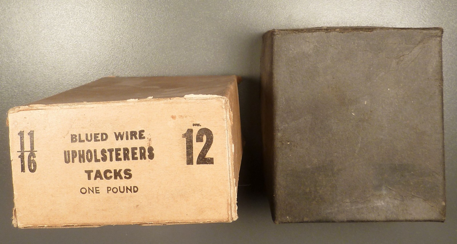 Vintage 11/16″ #12 Atlas & 5/8″ Unknown Box Upholsterers Tacks, 2 Boxes, Antique