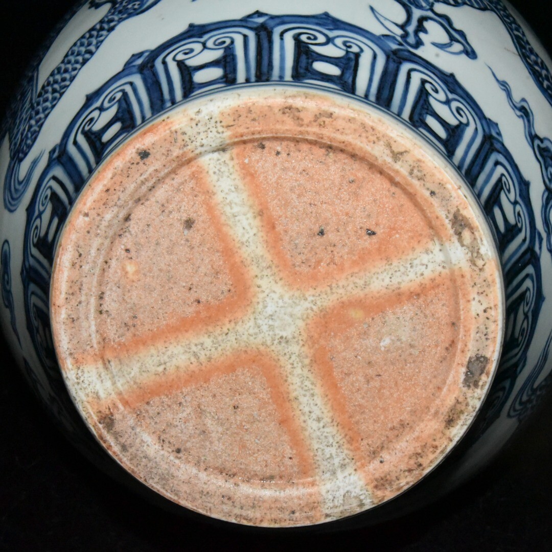 13.5″Old China ming dynasty xuande mark blue white Porcelain Dragon pattern Pot