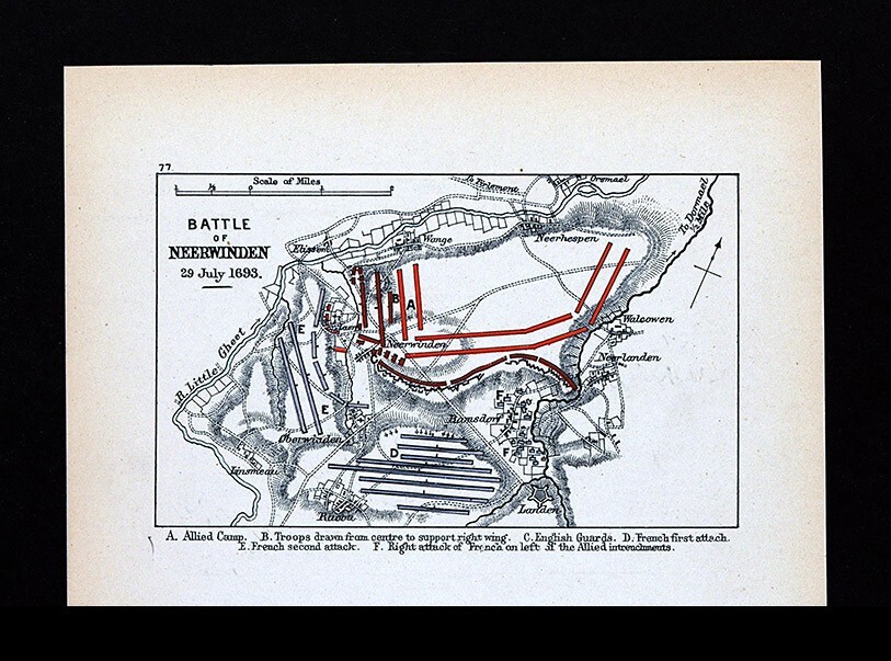 Antique Map Battle Neerwinden 1693 Nine Years War Spanish Netherlands Belgium