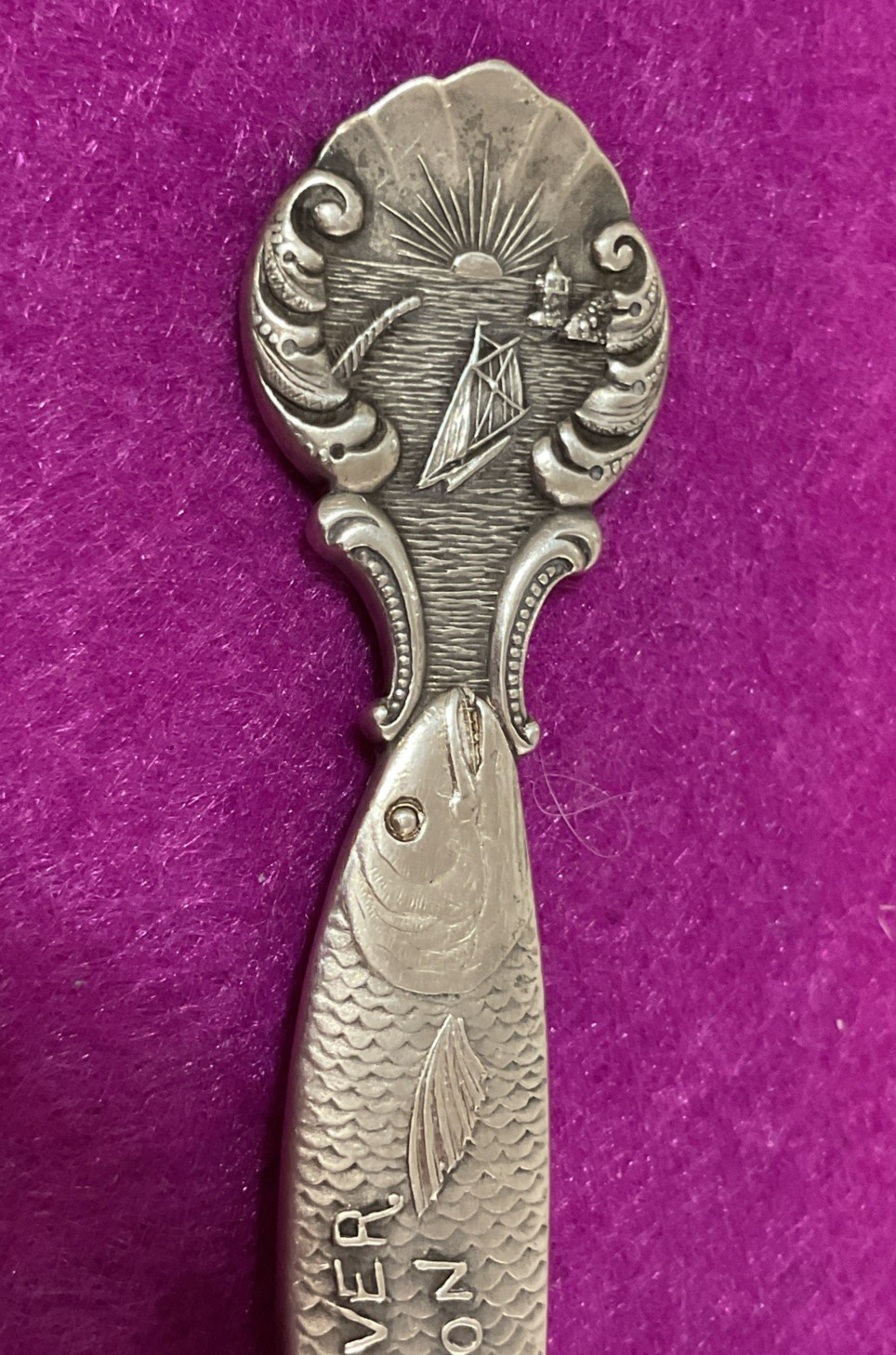 Salmon Fish Columbian River Mt Hood Portland 5.5″ Sterling Souvenir Spoon 27g