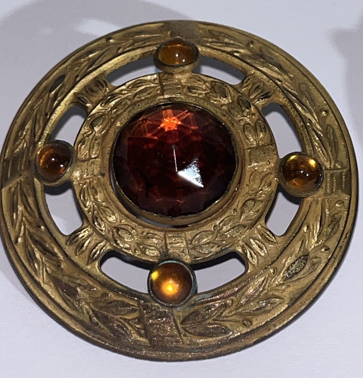 3 Large Antique Gilded Brass Jeweled Coat Buttons ~Beautiful~!