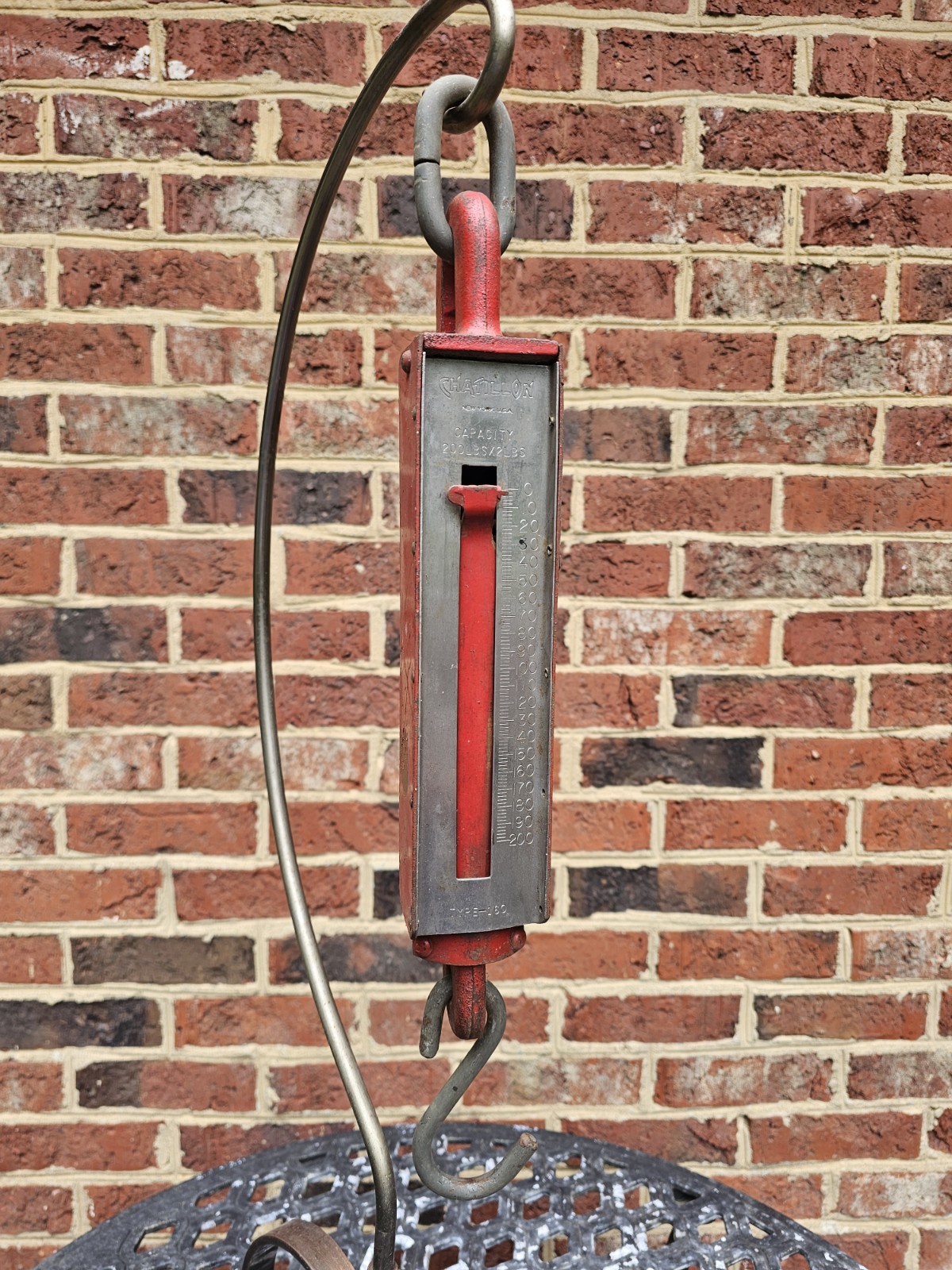 Antique Chatillon Cast Iron & Stainless Steel Industrial Hanging Scale-Very Good