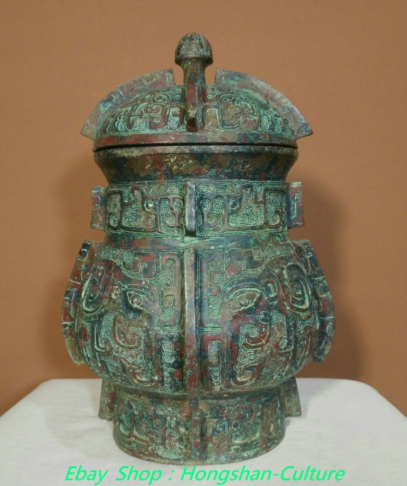 9.4” Old Han Dynasty Bronze Ware Phoenix Phenix Bird Birds Crock Pot Jar Bowl