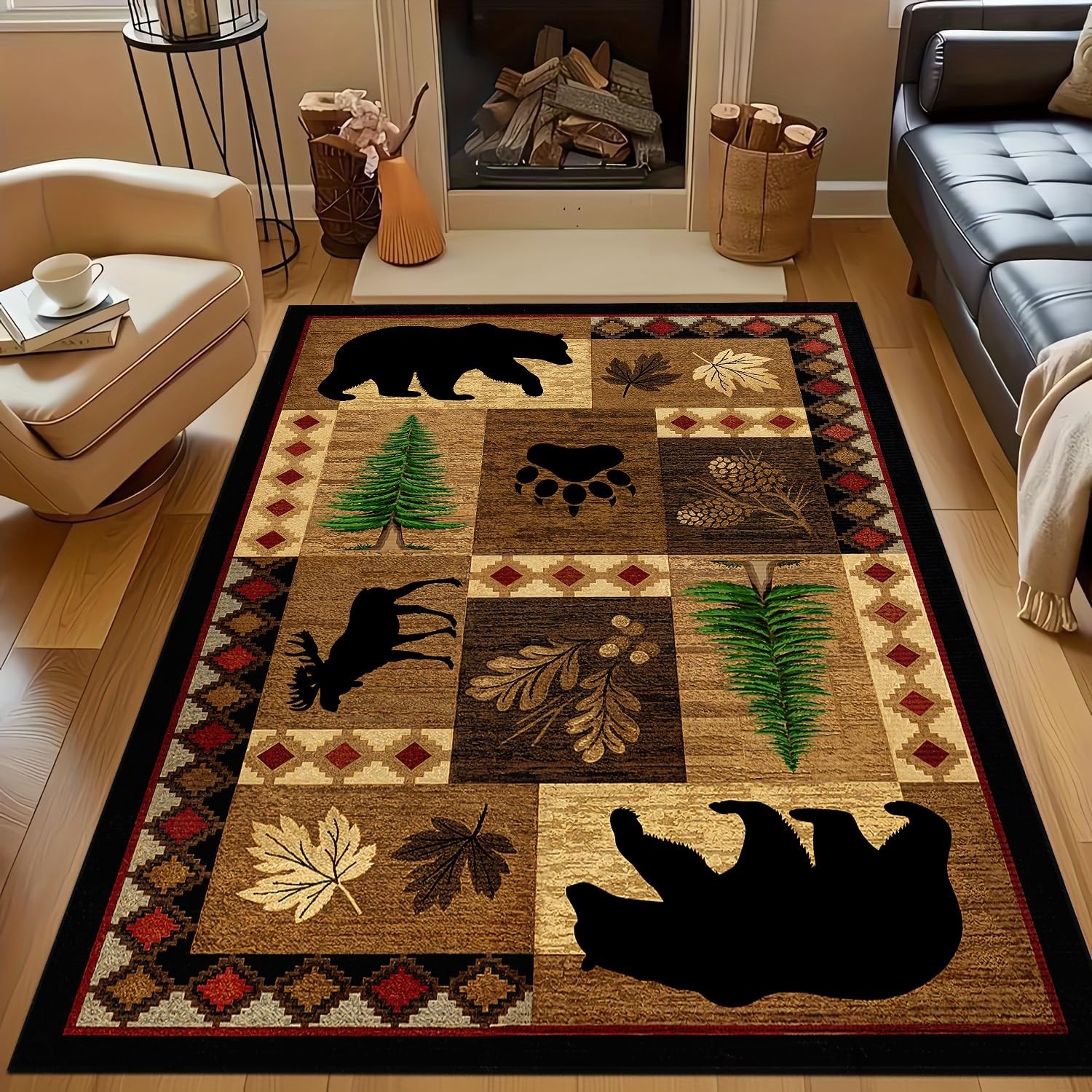 Bear Decor Rustic Throw Area Rugs Moose, 3×5, 4×6, 5×8, 6×9 Ft, Cabin & Livin…