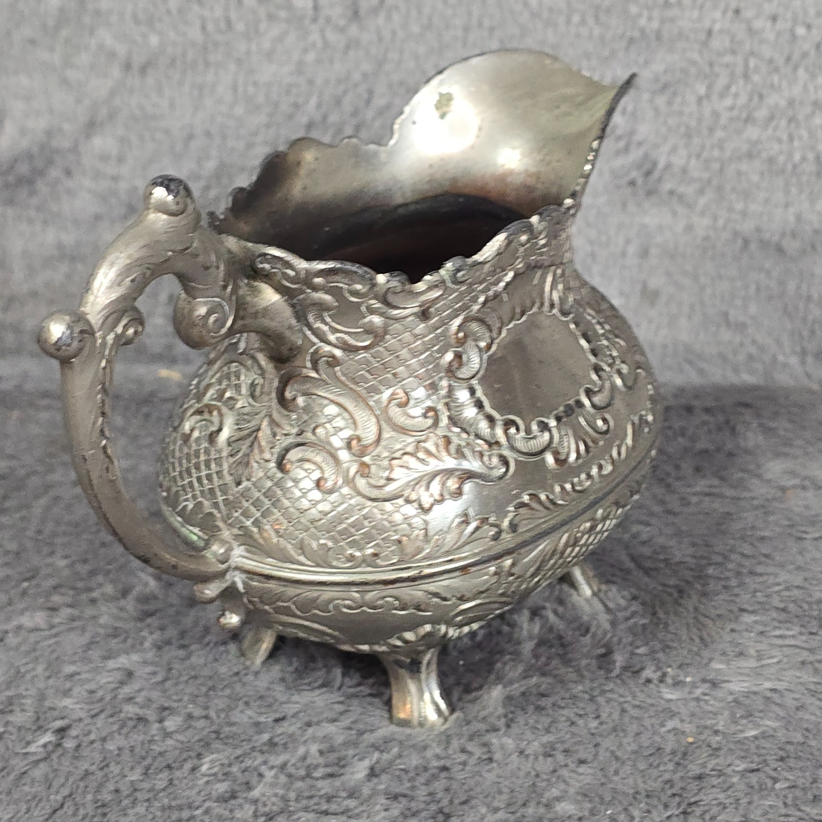 Vintage Silver Plated Creamer and Sugar Bowl Set with Tray Made in Japan Repouss