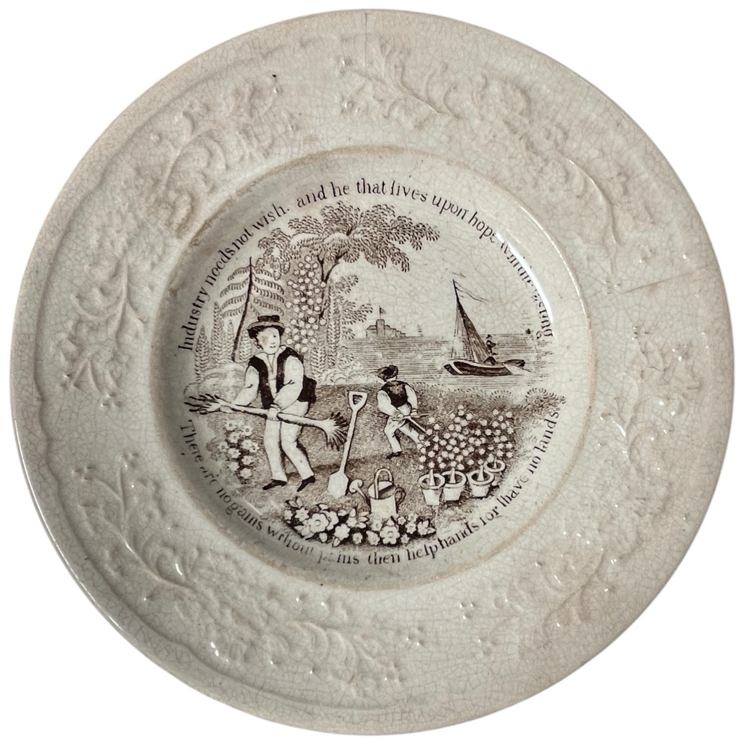 Antique 19th Century Staffordshire Child’s Plate Transferware Industry No Pains