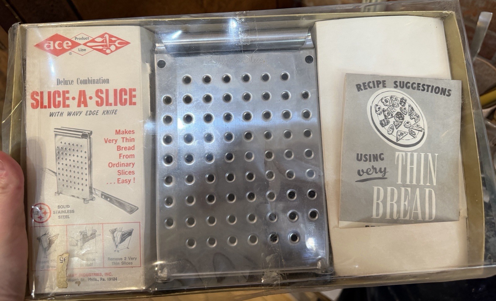 Vintage Ace Stainless Steel Slice A Slice Bread Slicer Original Box Recipe Book