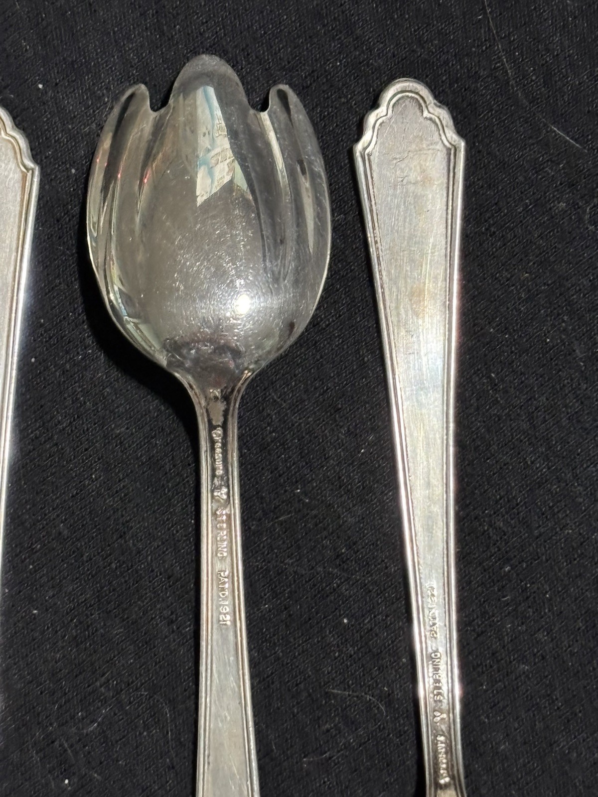Set of 4 Antique Sterling Silver Fluted Ice Cream Forks LUNT MARY II No Monogram
