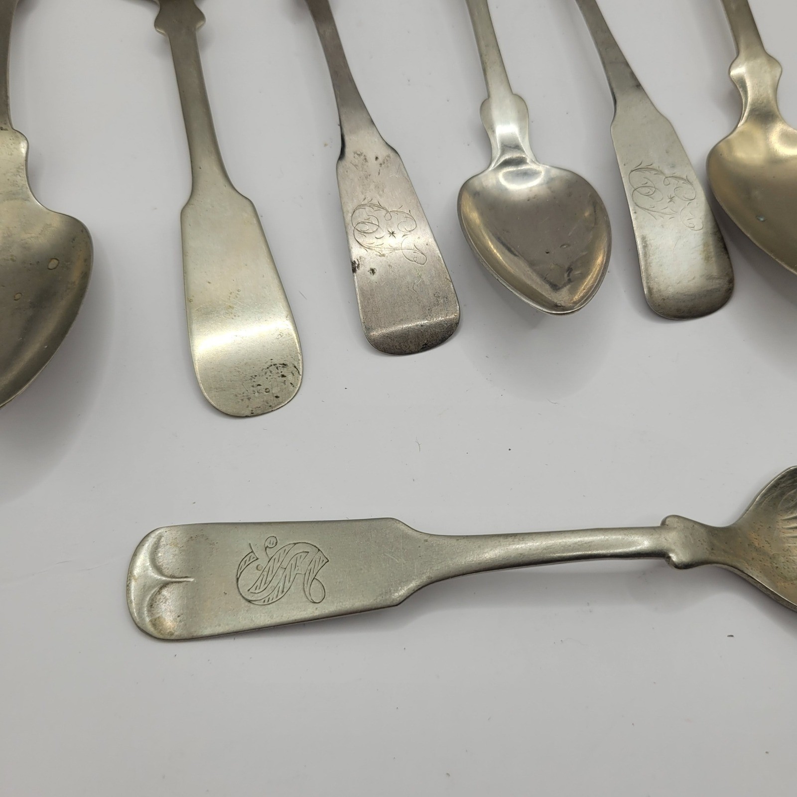 Antique Mixed Coin Silver Spoons Lot 10 Hall & Elton G Harrison Brazil Silver