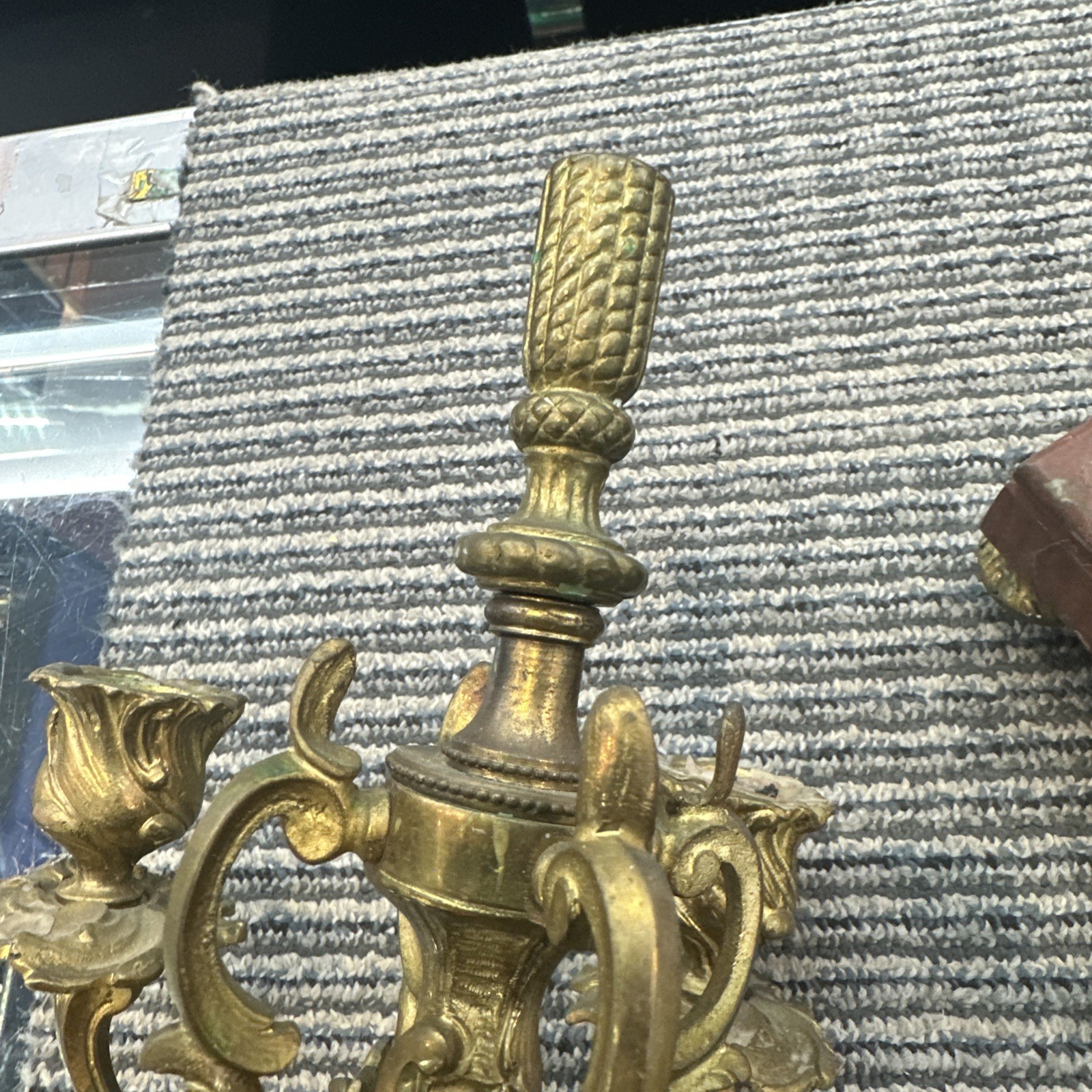 Pair Antique 20” Ornate Bronze Candle Holders Candelabra’s 8 Candles Total