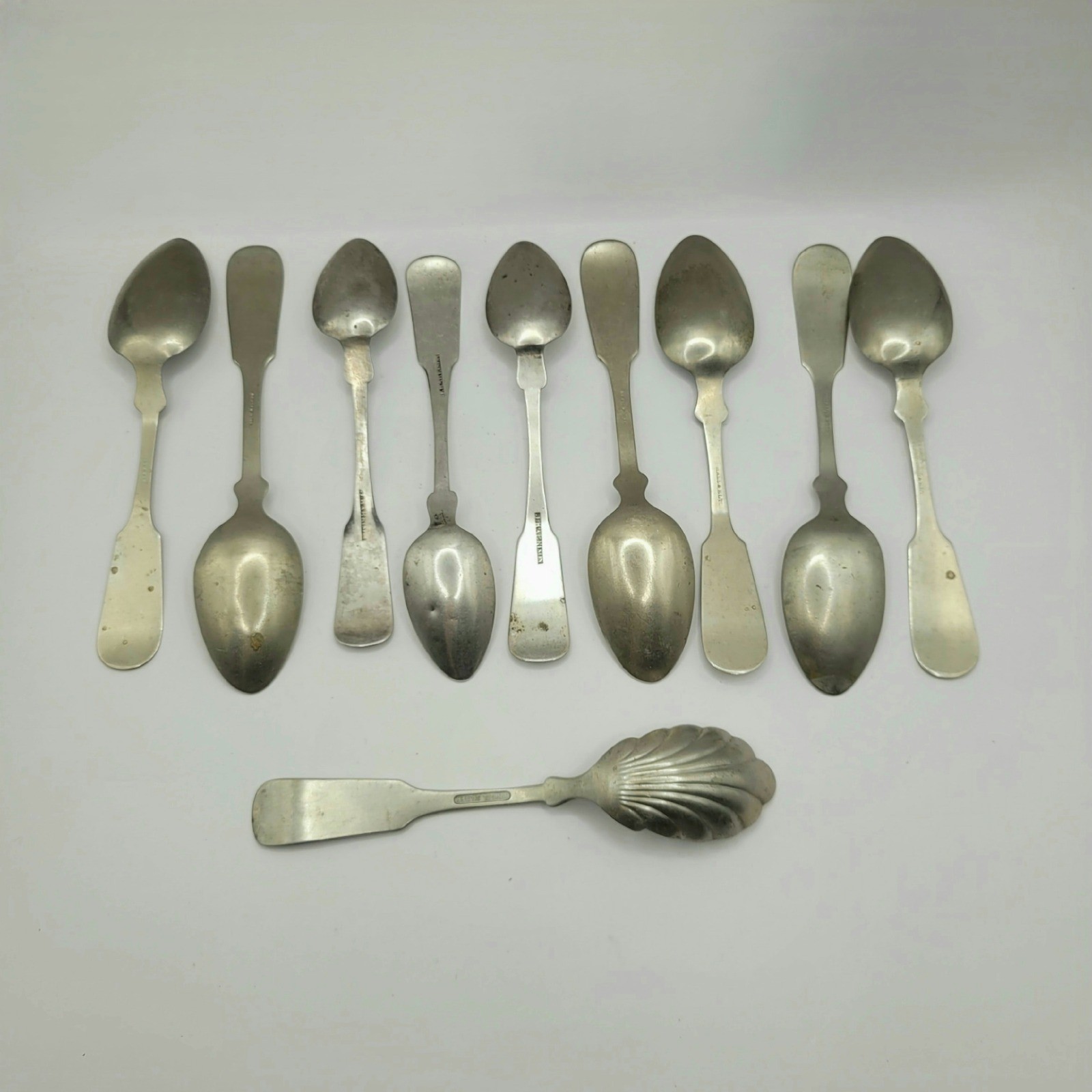 Antique Mixed Coin Silver Spoons Lot 10 Hall & Elton G Harrison Brazil Silver