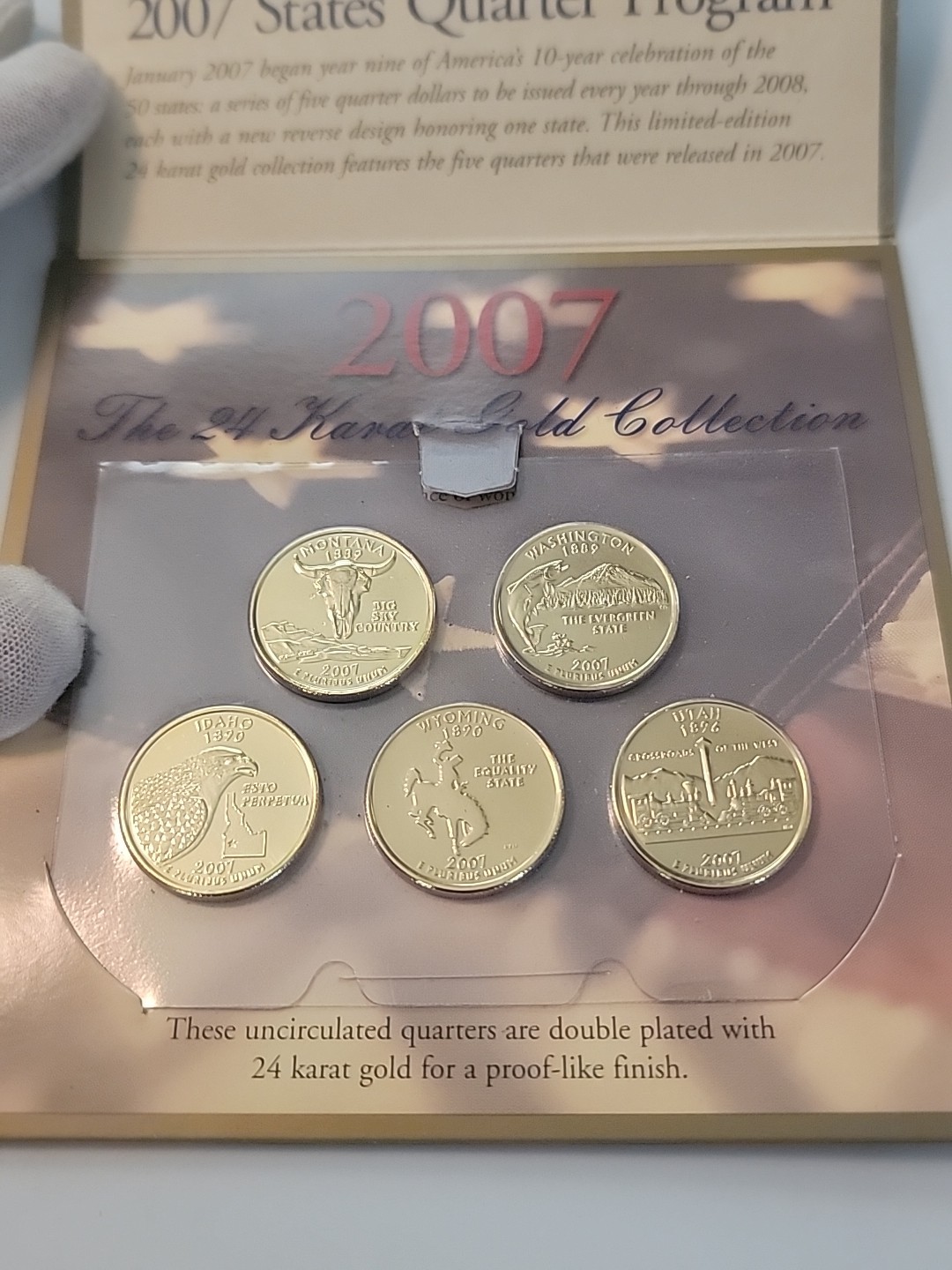 2007 24 KARAT GOLD COLLECTION UNCIRCULATED QUARTERS SET OF FIVE “RARE”