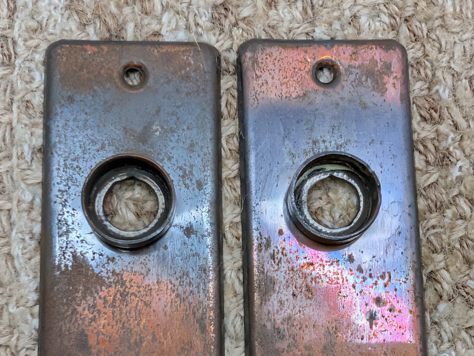 Pair 1 5/8″ x 5 1/2″ Antique Stamped Steel Door Knob Plates