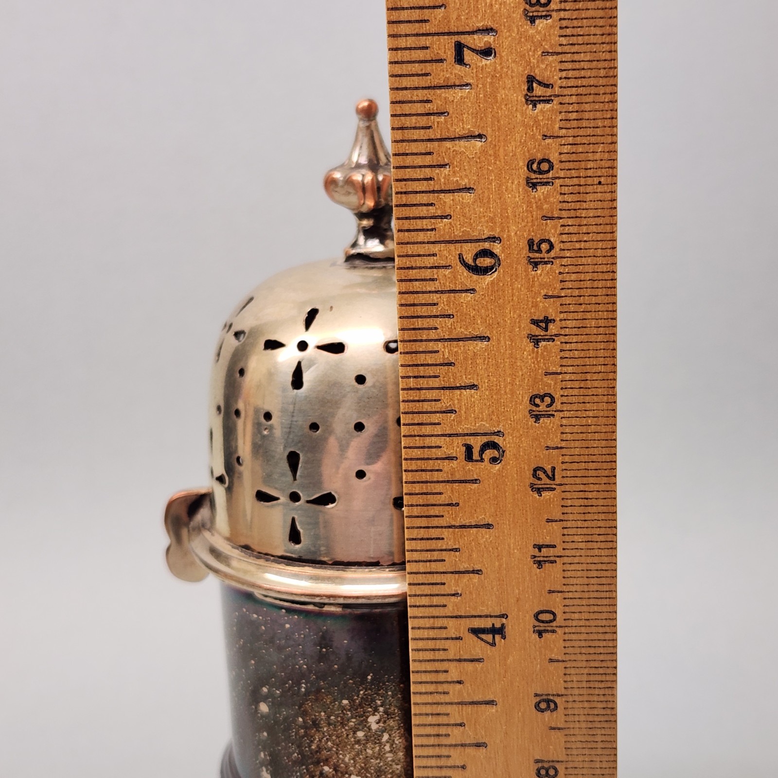 Antique Muffineer Shaker / Sugar Caster – Silverplate Copper (6.75″ Tall)