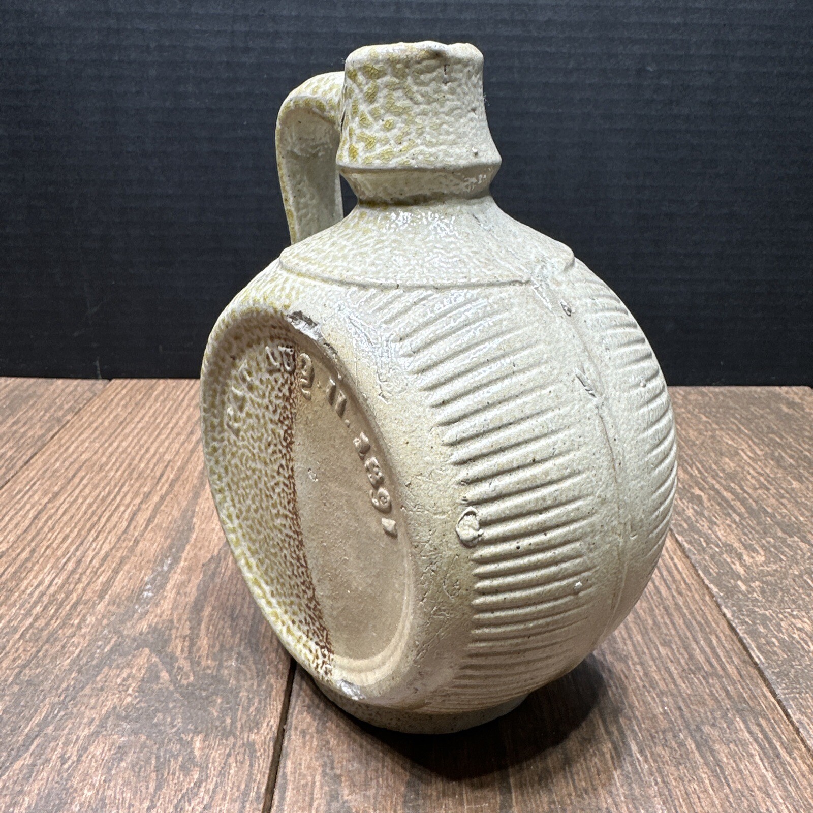 Antique Salt Glazed Stonewear Whiskey Canteen Jug Pat. Aug. 11, 1891 Primitive